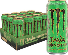 Monster Java Irish Creme can with bright gold top for a portable caffeine boost.
