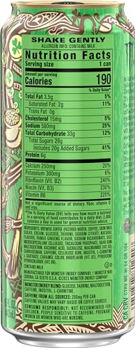 Monster Java Irish Creme label highlights premium blend for energized breaks.