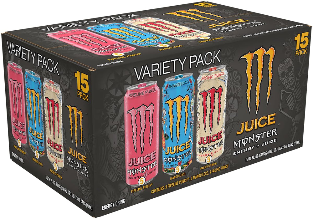 Monster Juice Pacific Punch can blends tropical fruit flavors with a lighter, more complex profile.