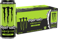 Monster Rehab Green Tea bottle front view showing hydration-focused design and flavor notes