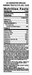 Closeup of Monster Rehab Green Tea can highlighting energy blend and electrolytes