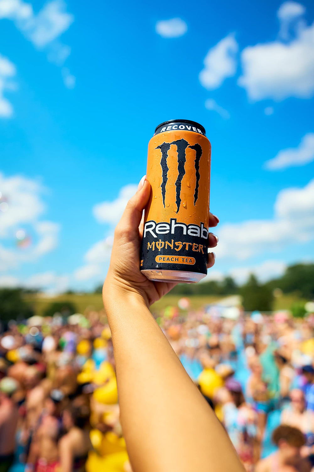 Monster Rehab Peach Tea + Energy 15-pack display for on-the-go fueling
