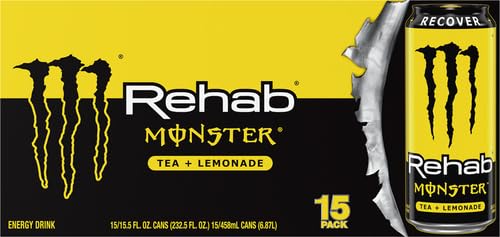 Chilled Monster Rehab Tea Lemonade can on ice.