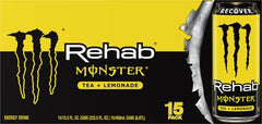 Chilled Monster Rehab Tea Lemonade can on ice.