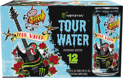 Monster Tour Water can emphasizes sustainable packaging with recycled aluminum content.