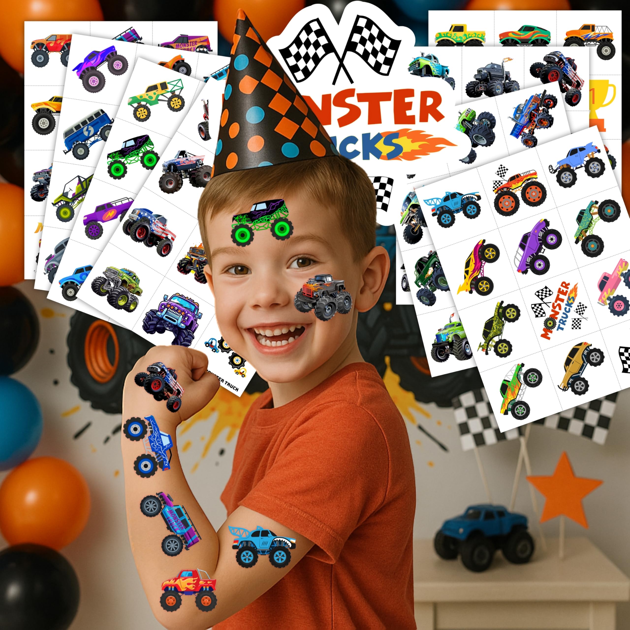 Monster Truck pre-cut tattoo sheet 2 with vibrant designs for gift bags