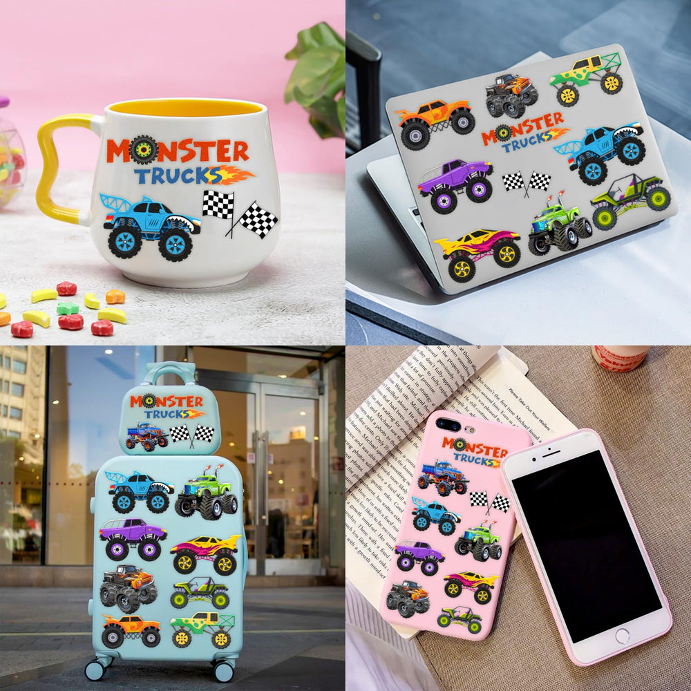Monster Truck pre-cut tattoo sheet 8 easy tear-out sheets for quick favors