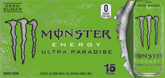 Close-up of the Monster Ultra Paradise label showing sugar-free energy blend.