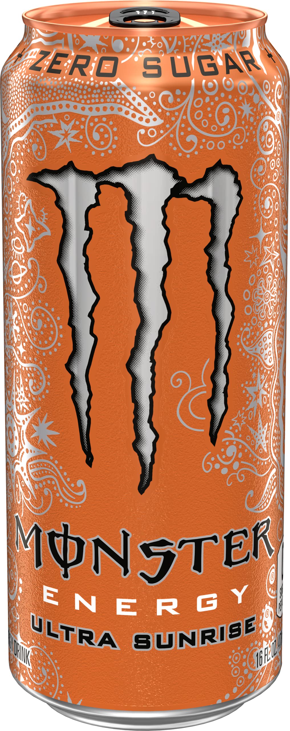 Chilled can of Monster Ultra Sunrise with refreshing citrus aroma.