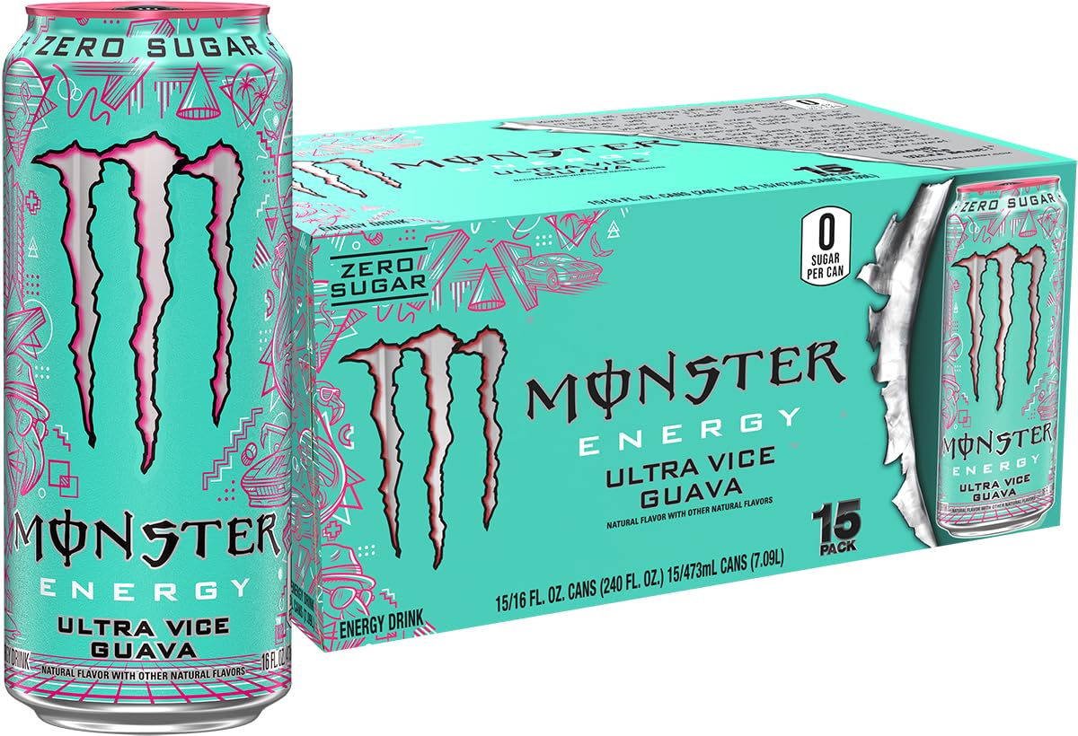 Monster Ultra Vice Guava can front view highlighting zero sugar option