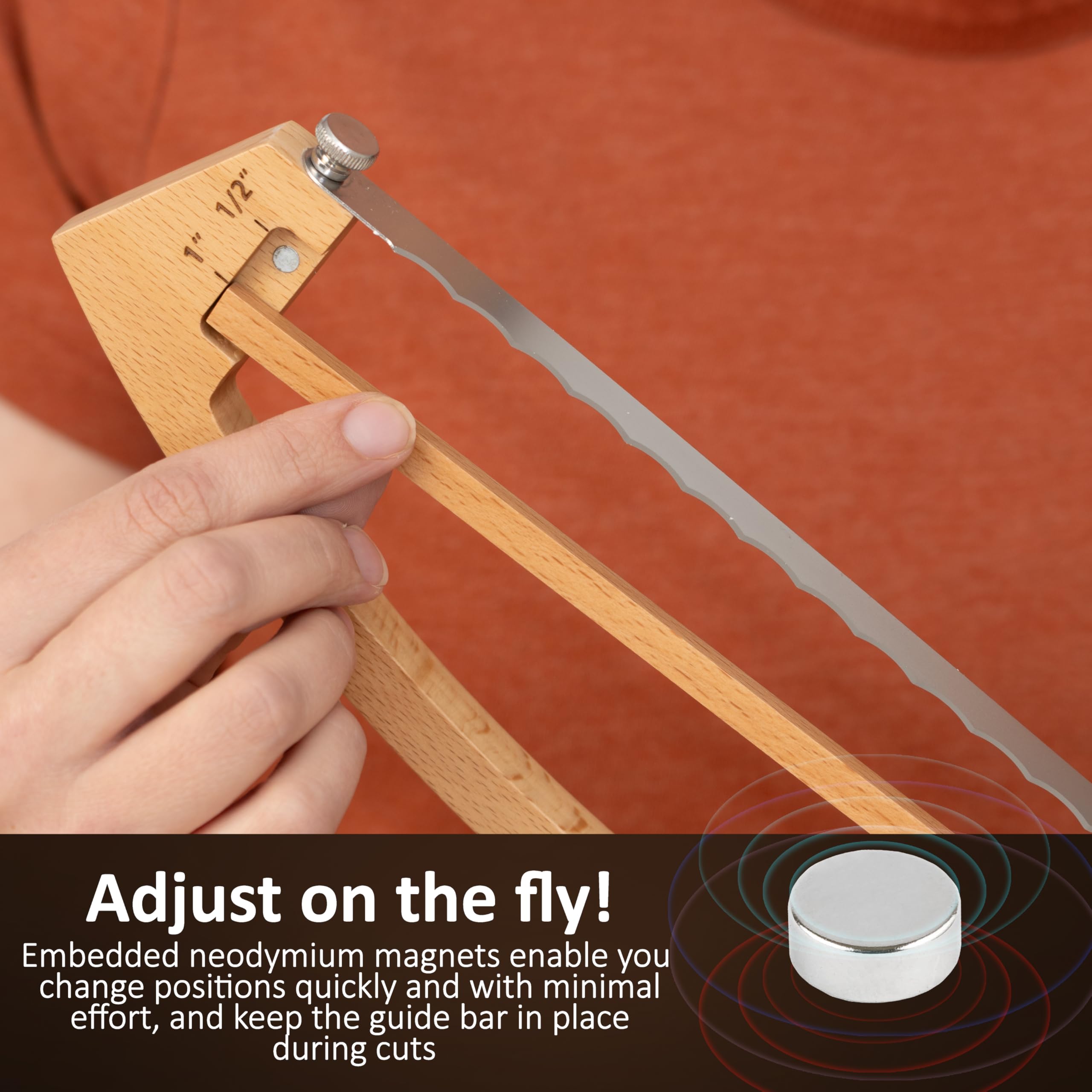 MonteHerra bread knife with a 1-inch guide for uniform sandwich slices.