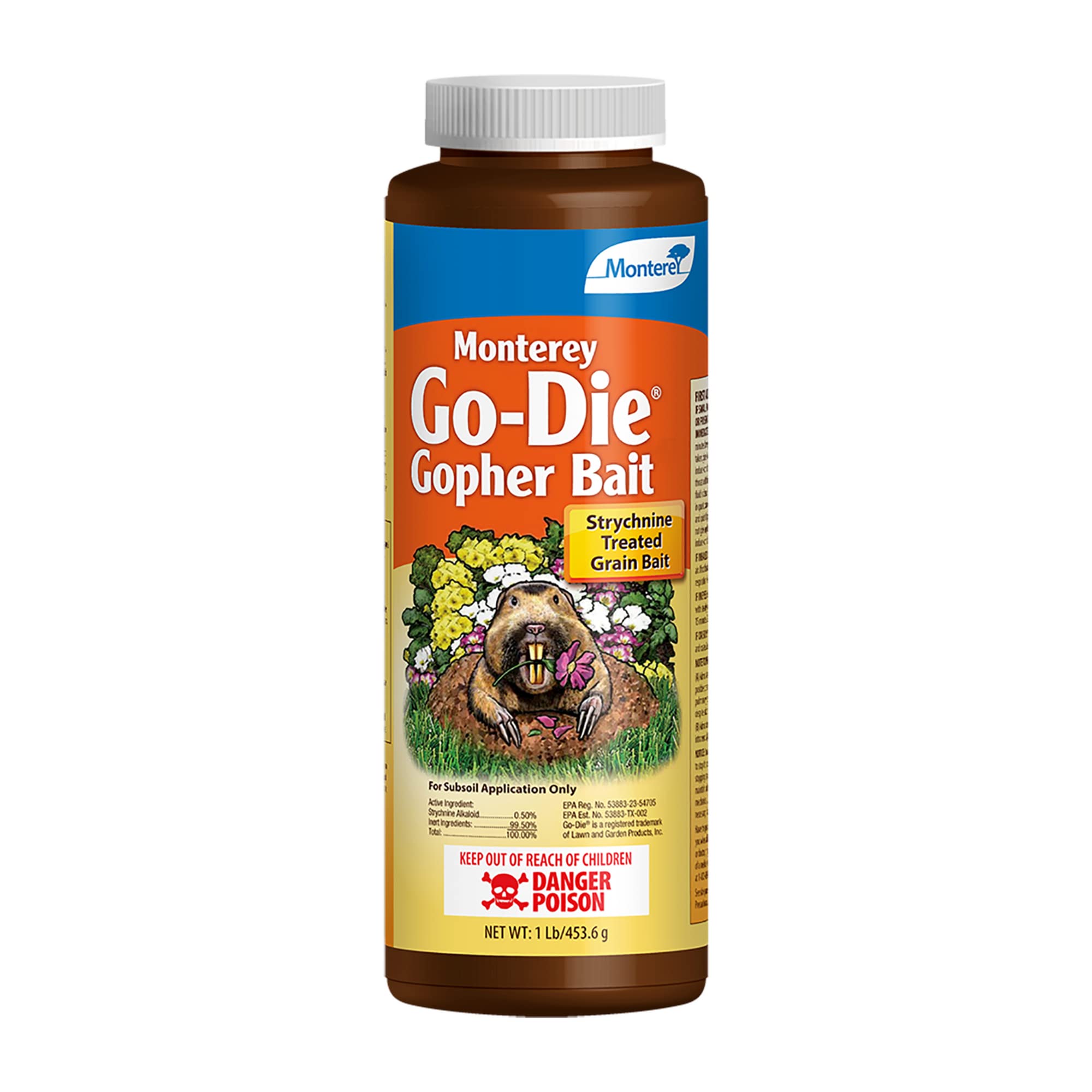 Monterey Go-DIE Gopher Bait applied along active runways to target pocket gophers.