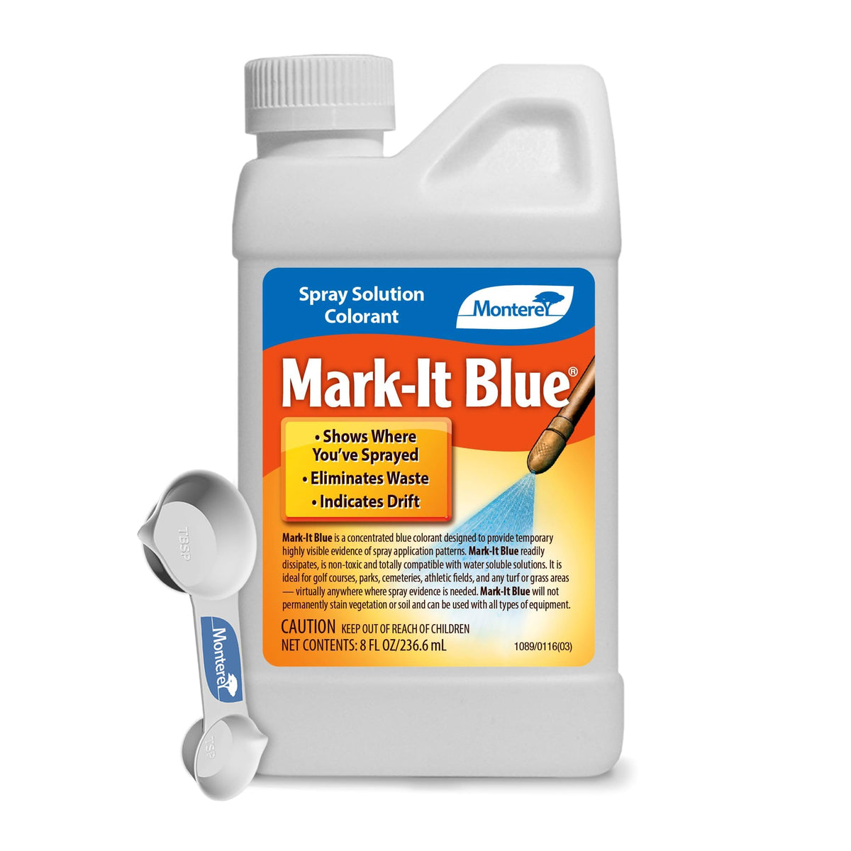 Monterey Mark-It Blue bottle marks spray coverage for precise lawn work