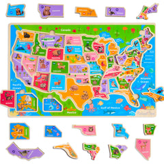 Montessori Mama USA Map Puzzle — assembled view highlighting all states for engaging geography play.