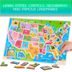 Montessori Mama USA Map Puzzle showing states and capitals for hands-on learning.