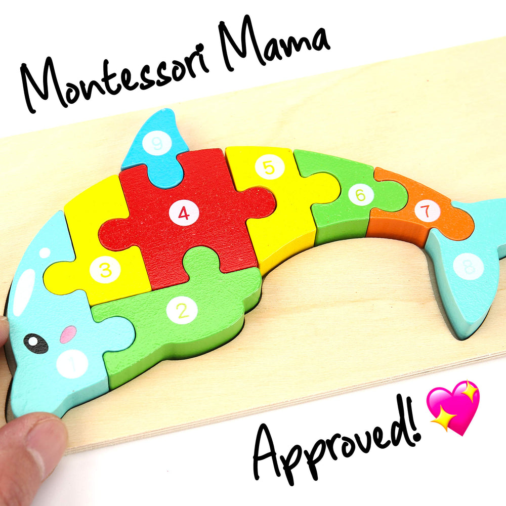 Montessori Mama wooden puzzles encourage persistence as kids complete scenes.