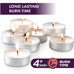 Montopack 4-hour burn tea lights create steady glow for romantic dinners.