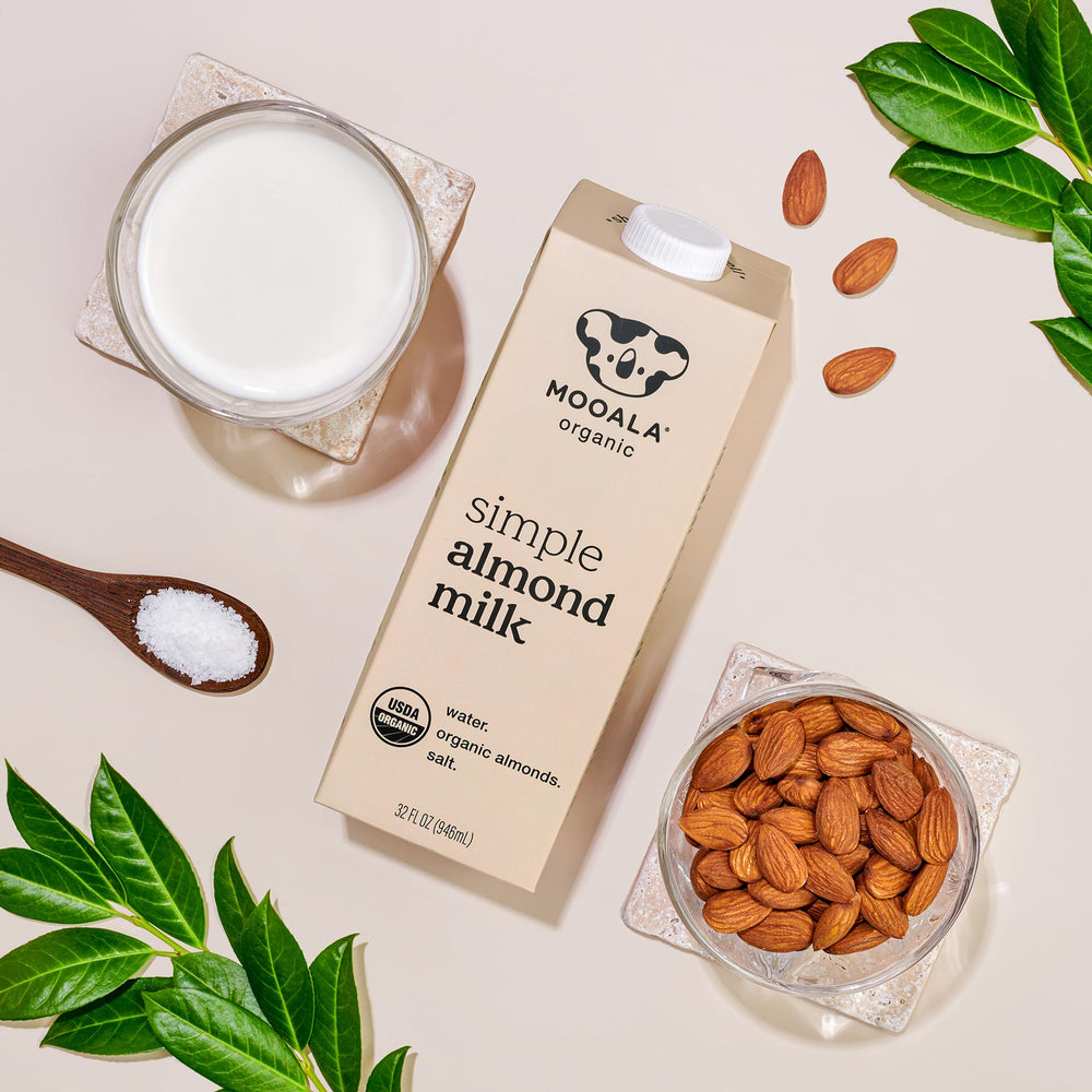Mooala Almond Milk latte image showing creamy froth from a dairy-free milk.