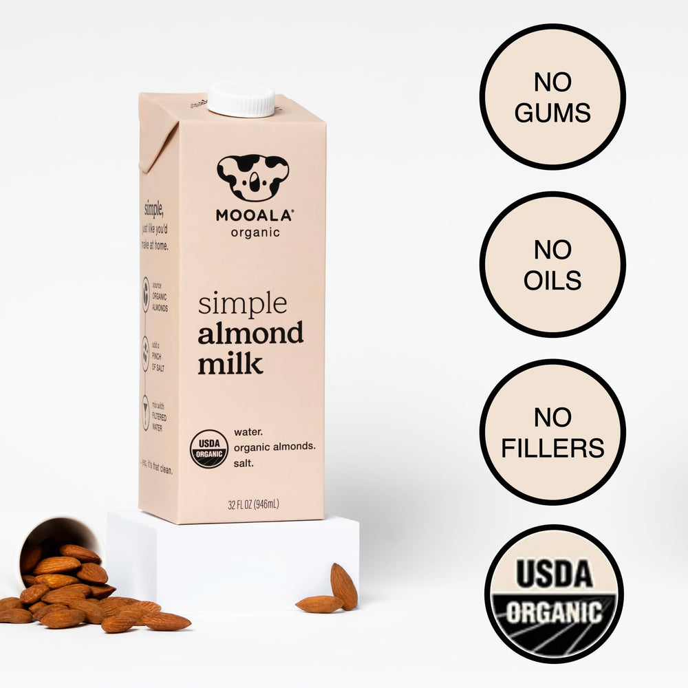 Mooala Organic almonds on a farm, highlighting sustainable sourcing.
