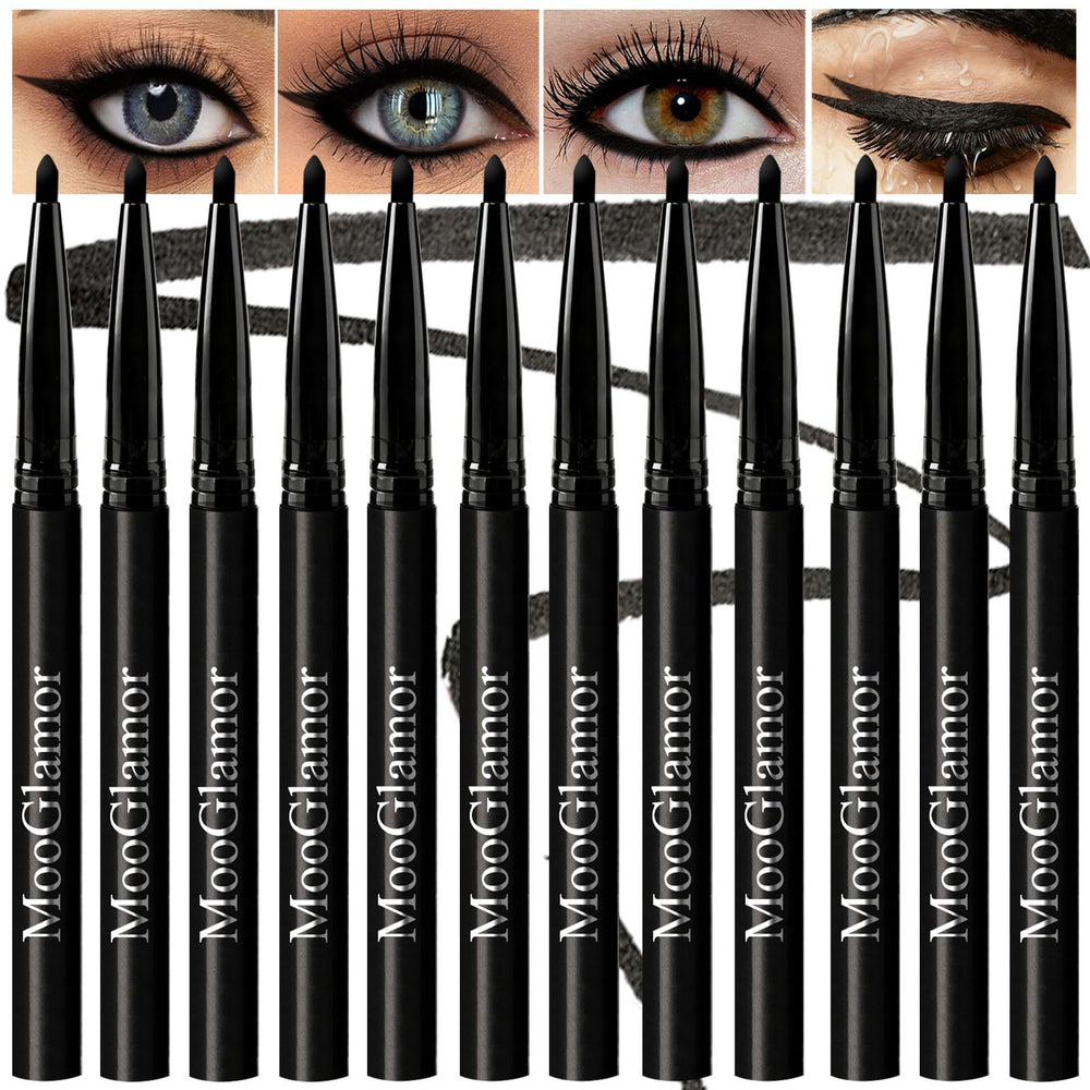 MooGlamor 12pcs black eyeliner pack for convenient daily lining.