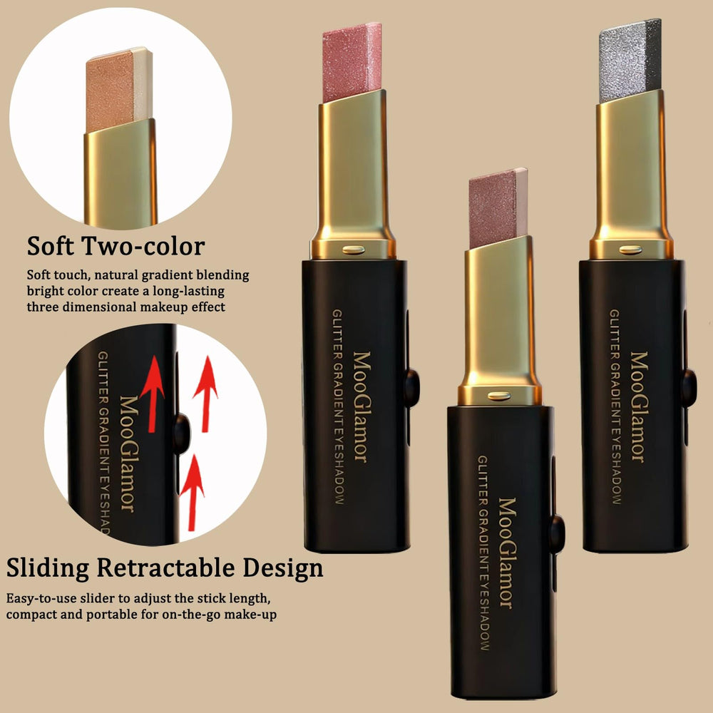 MooGlamor champagne-glow shadow stick enhances daytime radiance with subtle shimmer.