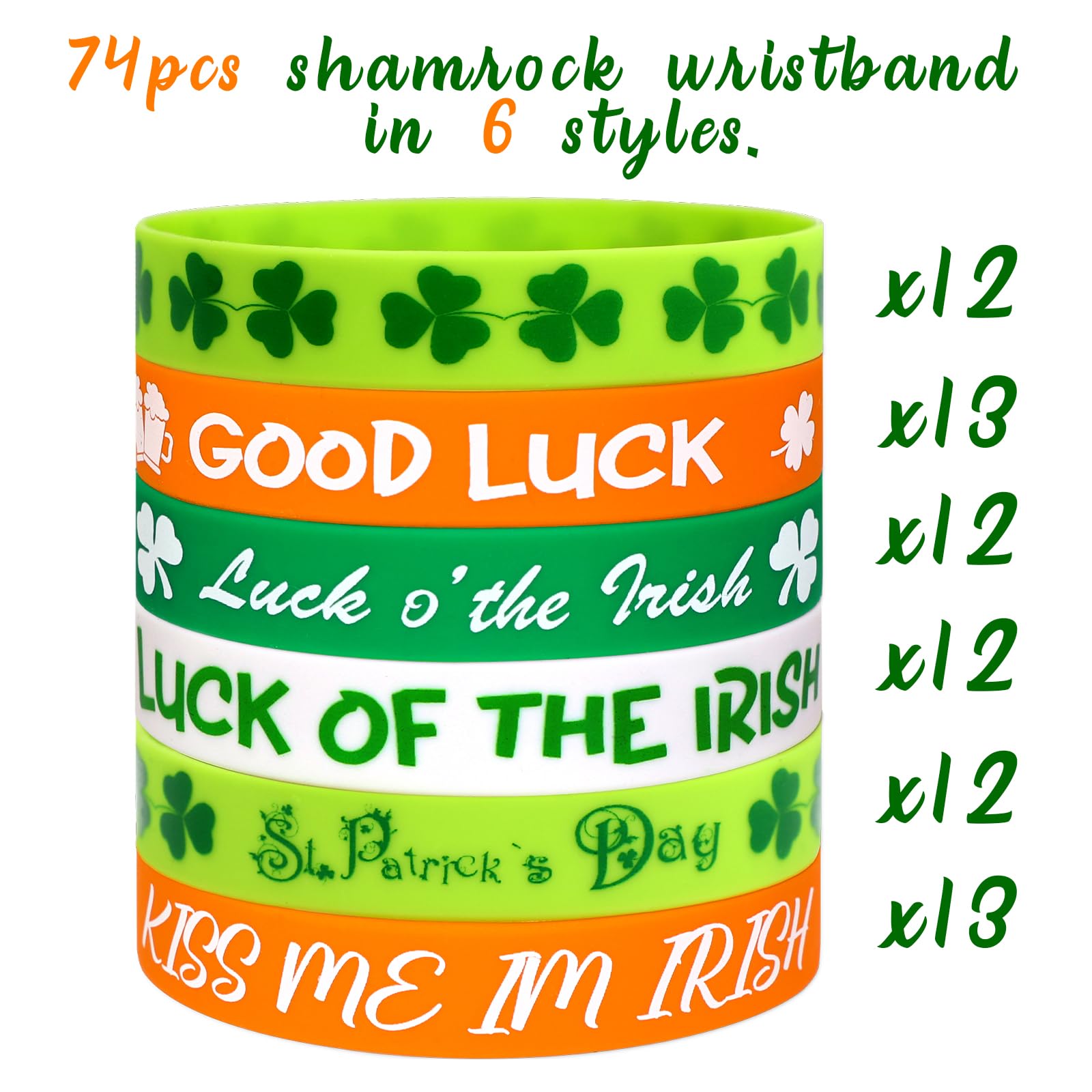 Moon Boat shamrock wristbands used as table decorations for events.