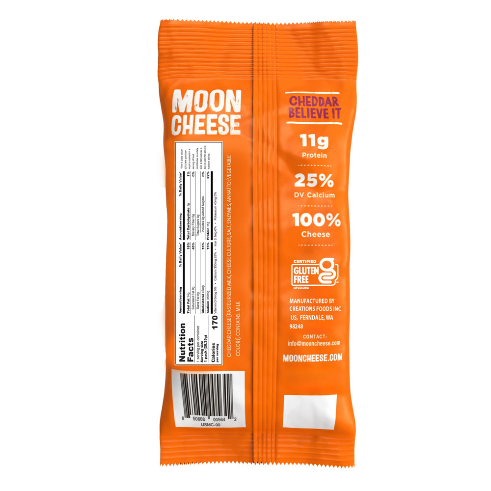 Moon Cheese Cheddar Believe It lunchbox friendly cheddar crunch