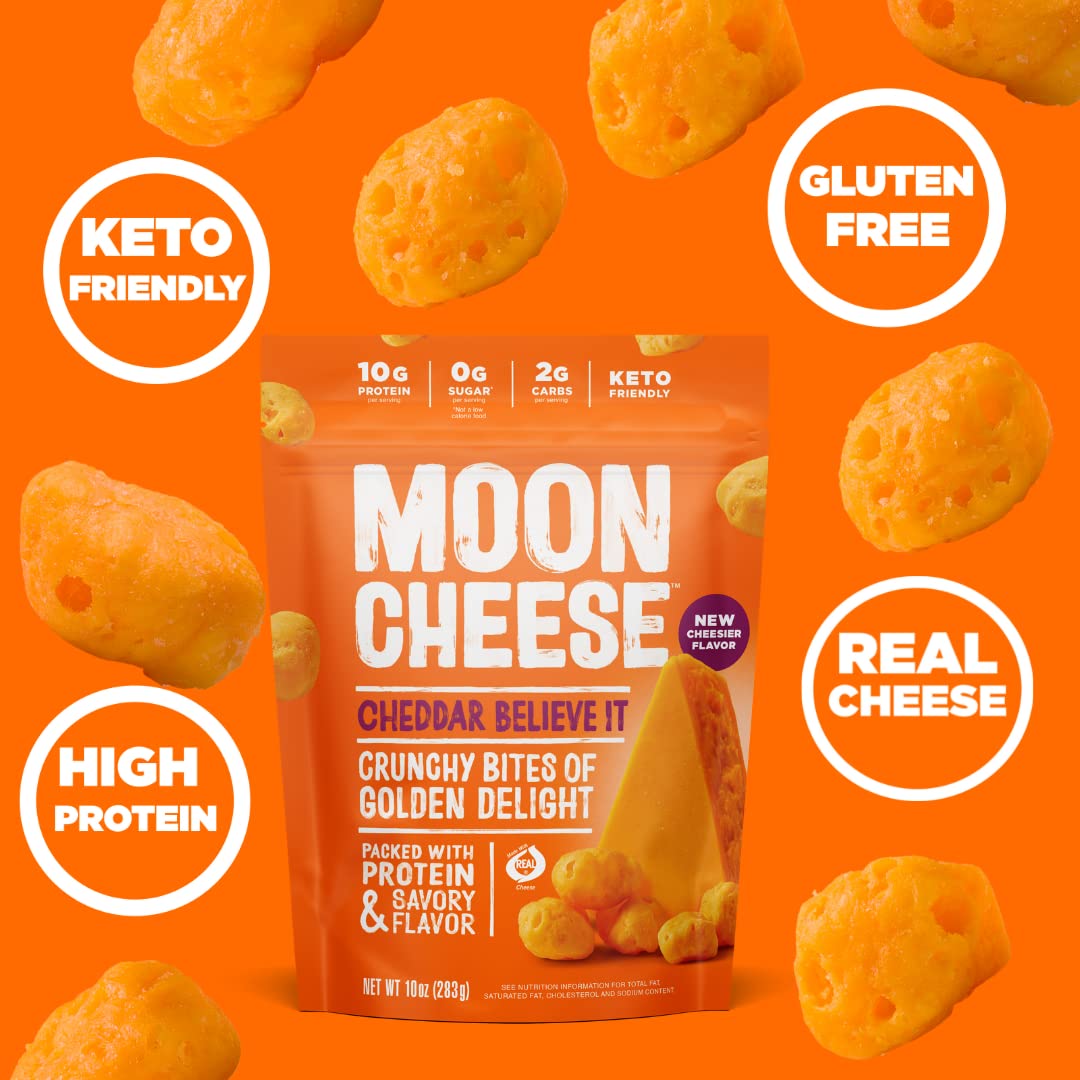 Moon Cheese Cheddar Believe It on the go snack in a pocket or bag
