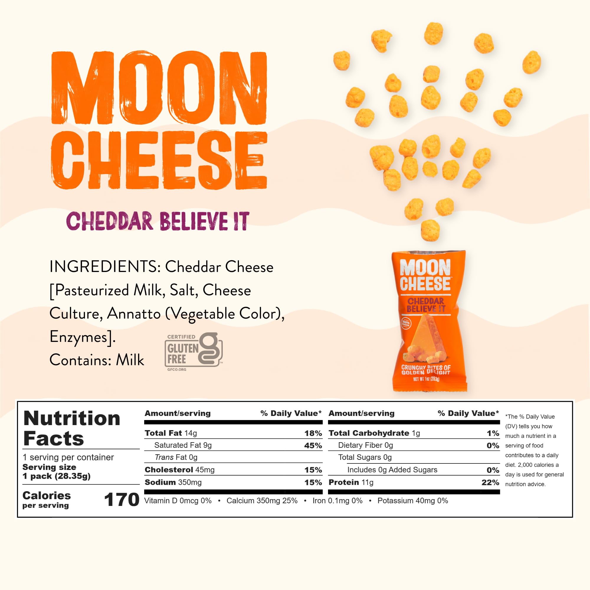 Moon Cheese Cheddar Believe It protein rich cheese snack for energy
