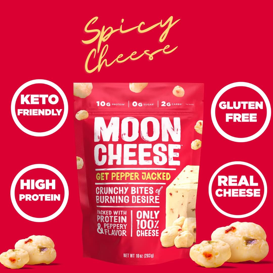 Moon Cheese protein-rich snack bites, satisfying savory treat.