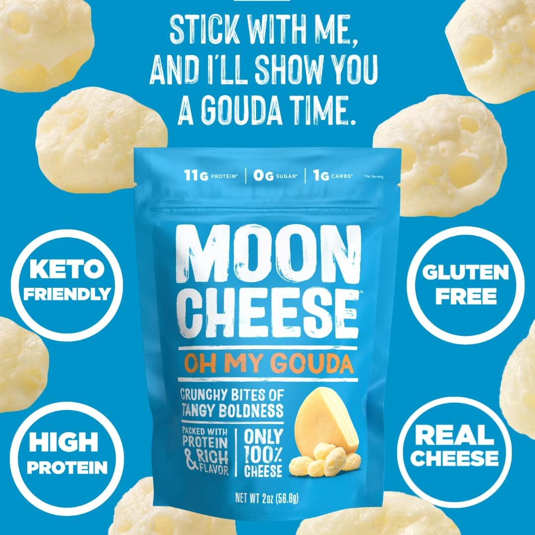 Moon Cheese snacks on the go, convenient protein-rich pantry staple.