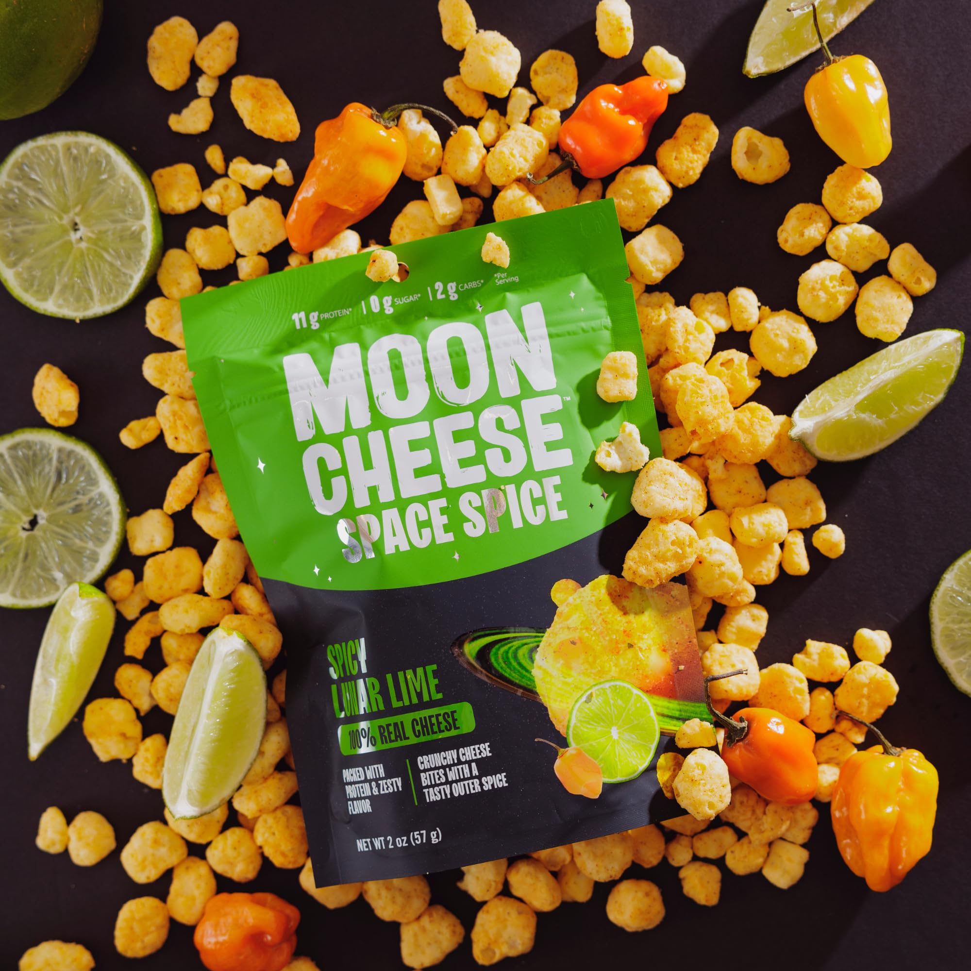 Moon Cheese Space Spice gluten free cheese snack with spicy kick