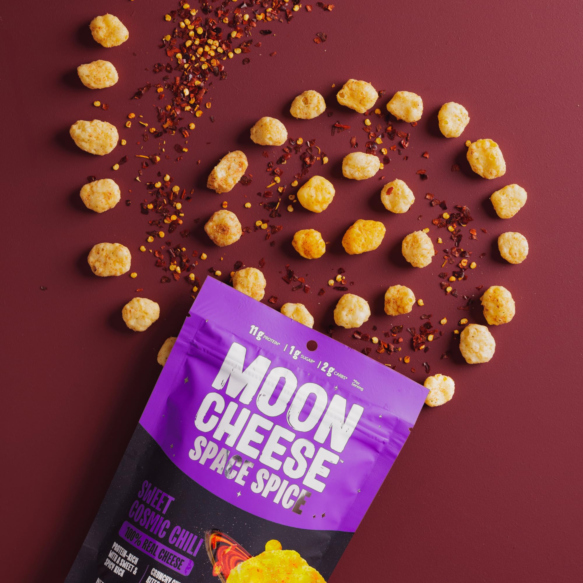 Moon Cheese Space Spice protein rich crunch for workouts and lunch boxes