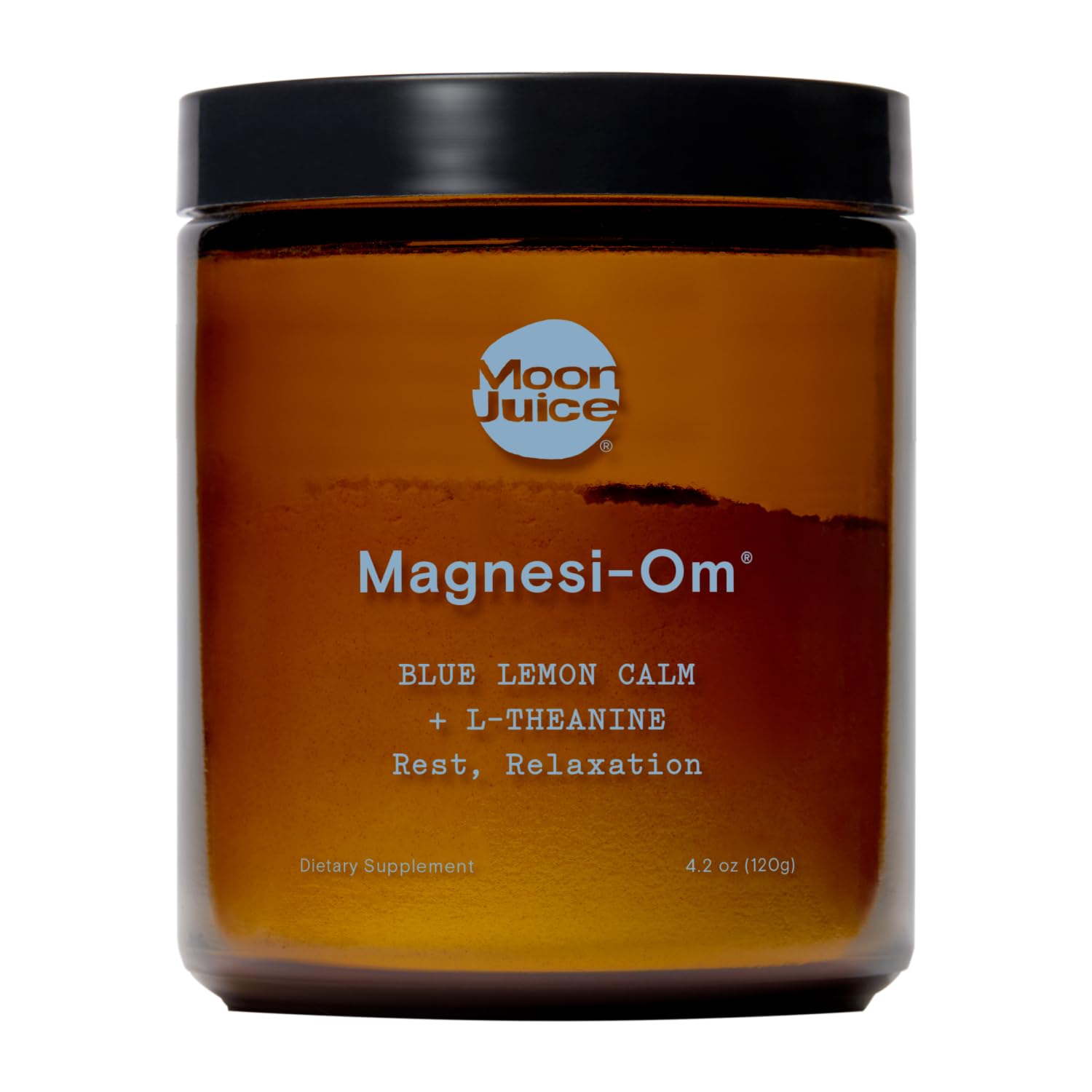 Moon Juice Magnesi-Om bottle close-up for rest-supporting formula.