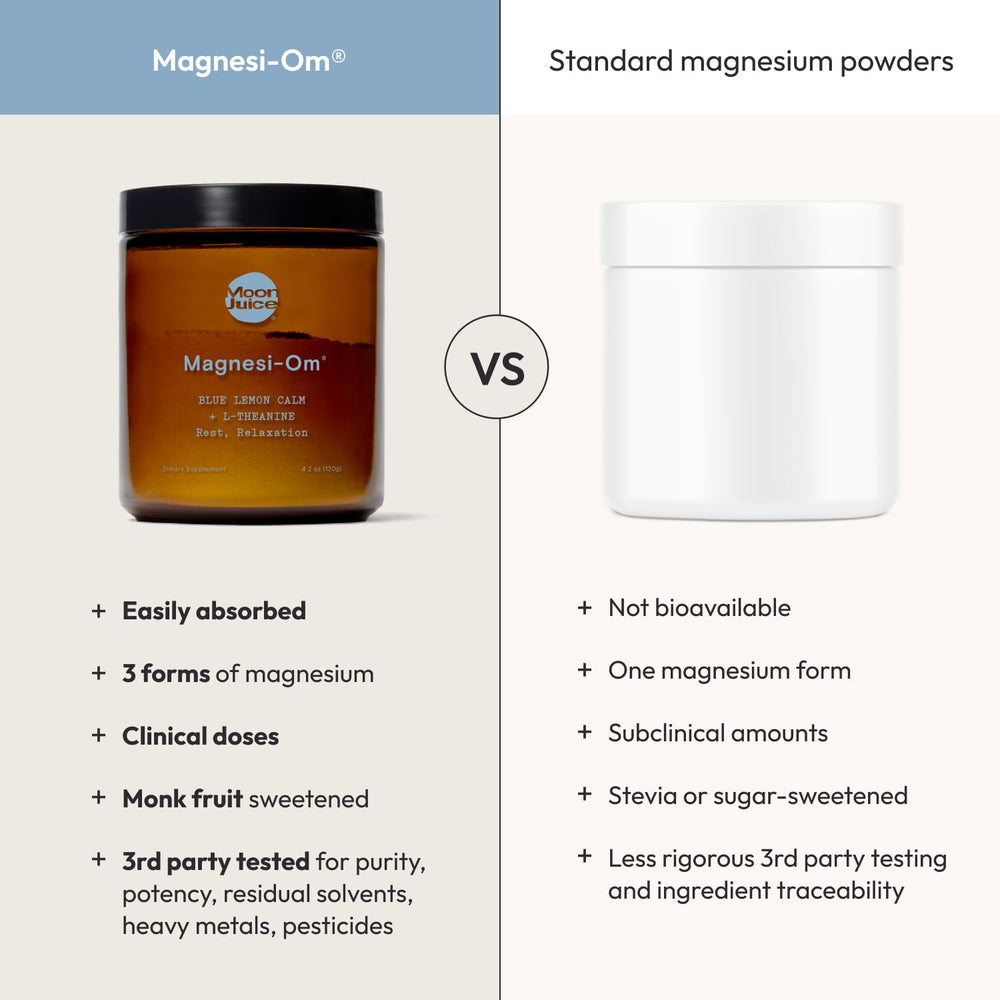Moon Juice Magnesi-Om ingredients reveal chelated magnesium and L-Theanine.