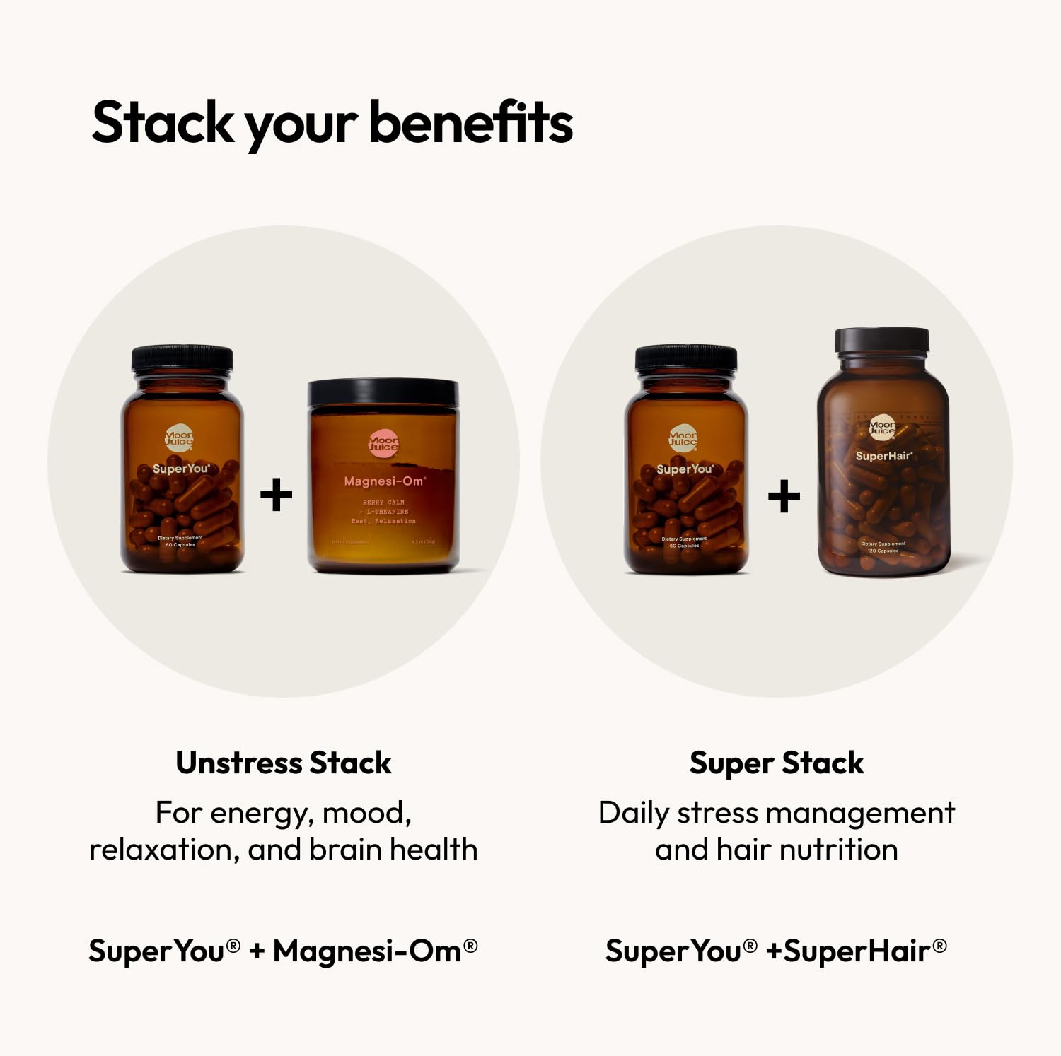 Moon Juice SuperYou adaptogen capsules showcased on clean product setup.