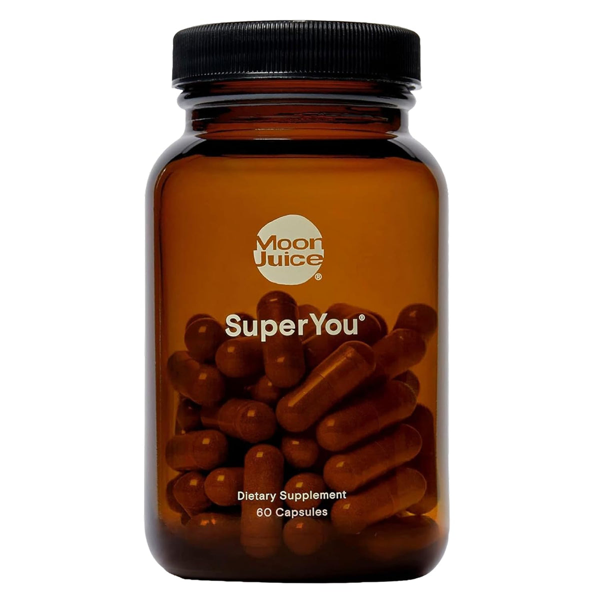Moon Juice SuperYou bottle front showing premium adaptogen blend for daily stress support.