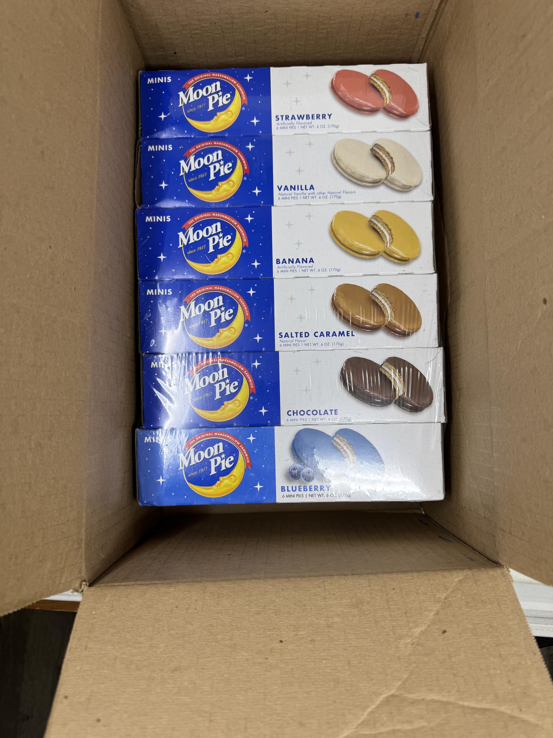 Moon Pie Minis Variety Pack image; six flavors in one 36-pack.