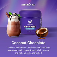 MoonBrew scoop beside the jar illustrating quick, under-30-seconds prep.