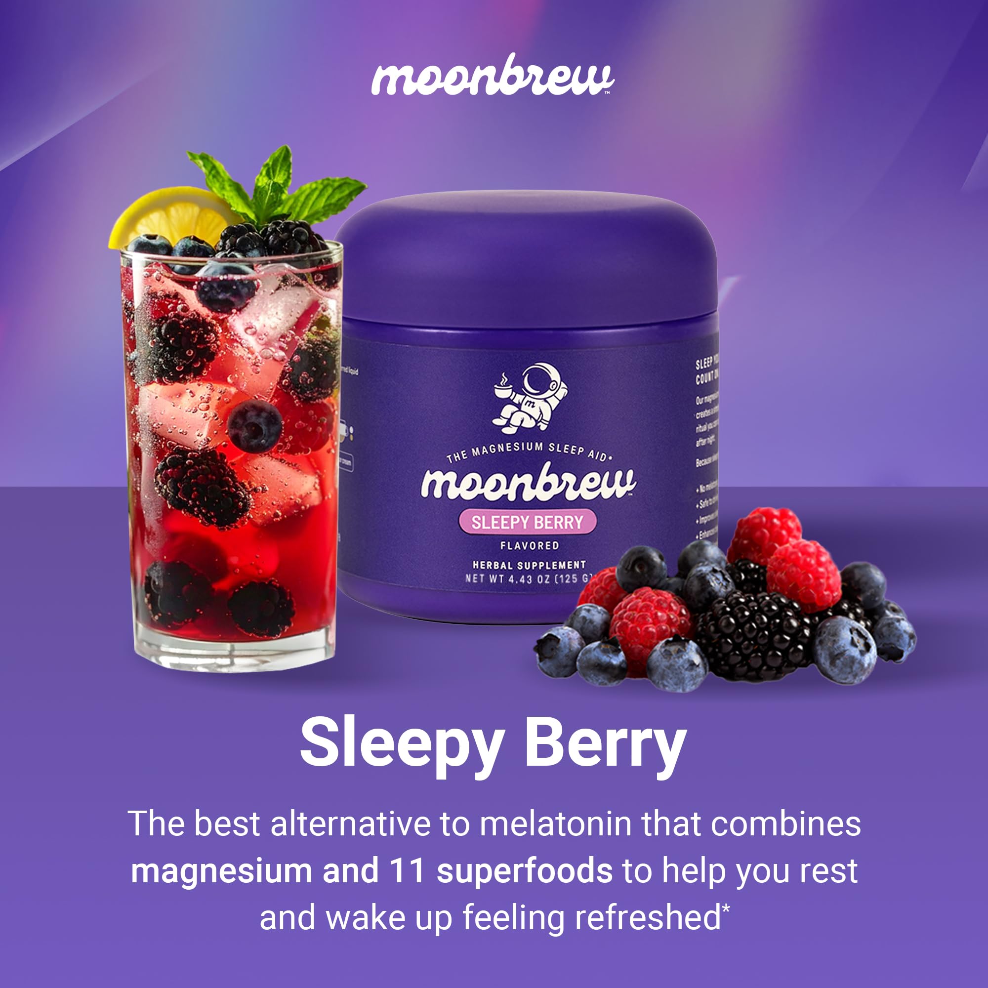 MoonBrew Sleepy Berry glass ready for a comforting nightcap.