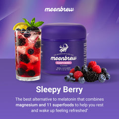 MoonBrew Sleepy Berry glass ready for a comforting nightcap.
