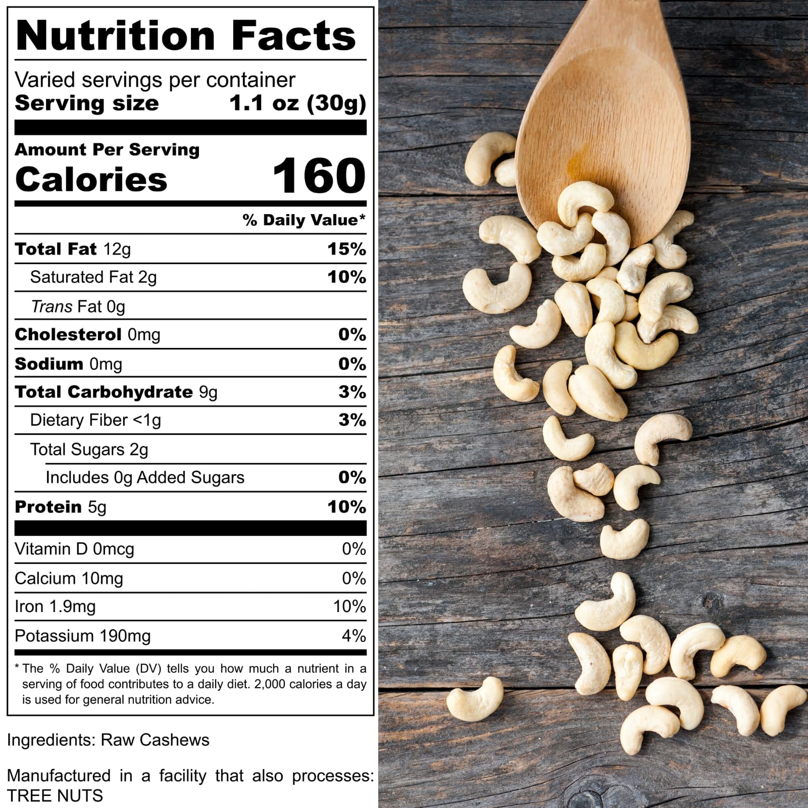 Moonee Naturals cashews on wood board highlighting rich buttery flavor for roasting.