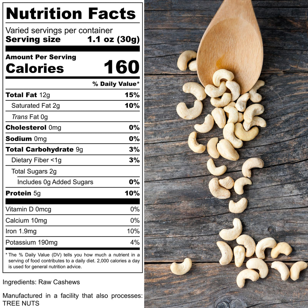Moonee Naturals cashews on wood board highlighting rich buttery flavor for roasting.