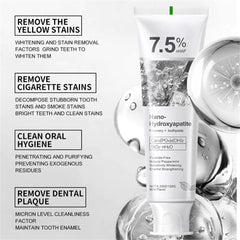 MOONGAZE toothpaste tube close-up with 7.5% nano particles for enamel care.