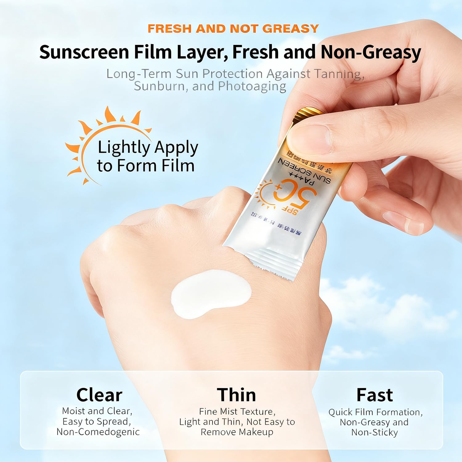MOONGAZE makeup-base-ready sunscreen demonstrating smooth skin prep
