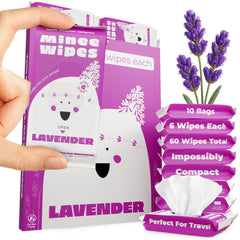 MOONIES pocket-sized lavender travel wipes for on-the-go freshness.
