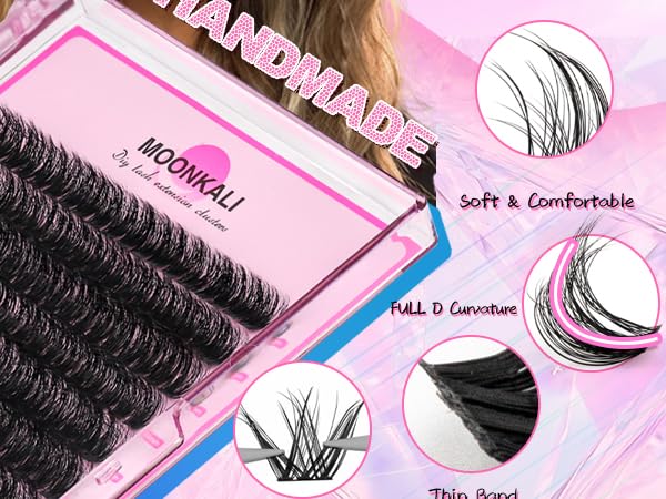 MOONKALI D-curly lash clusters offer a dense, dramatic look.