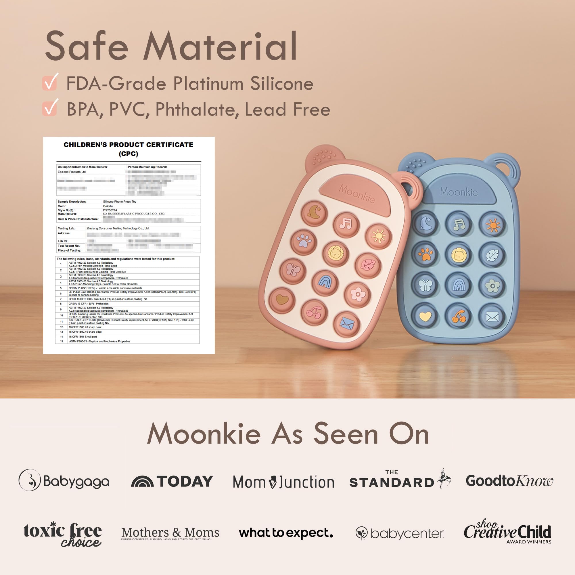 Moonkie bright color design stimulates visual interest during play