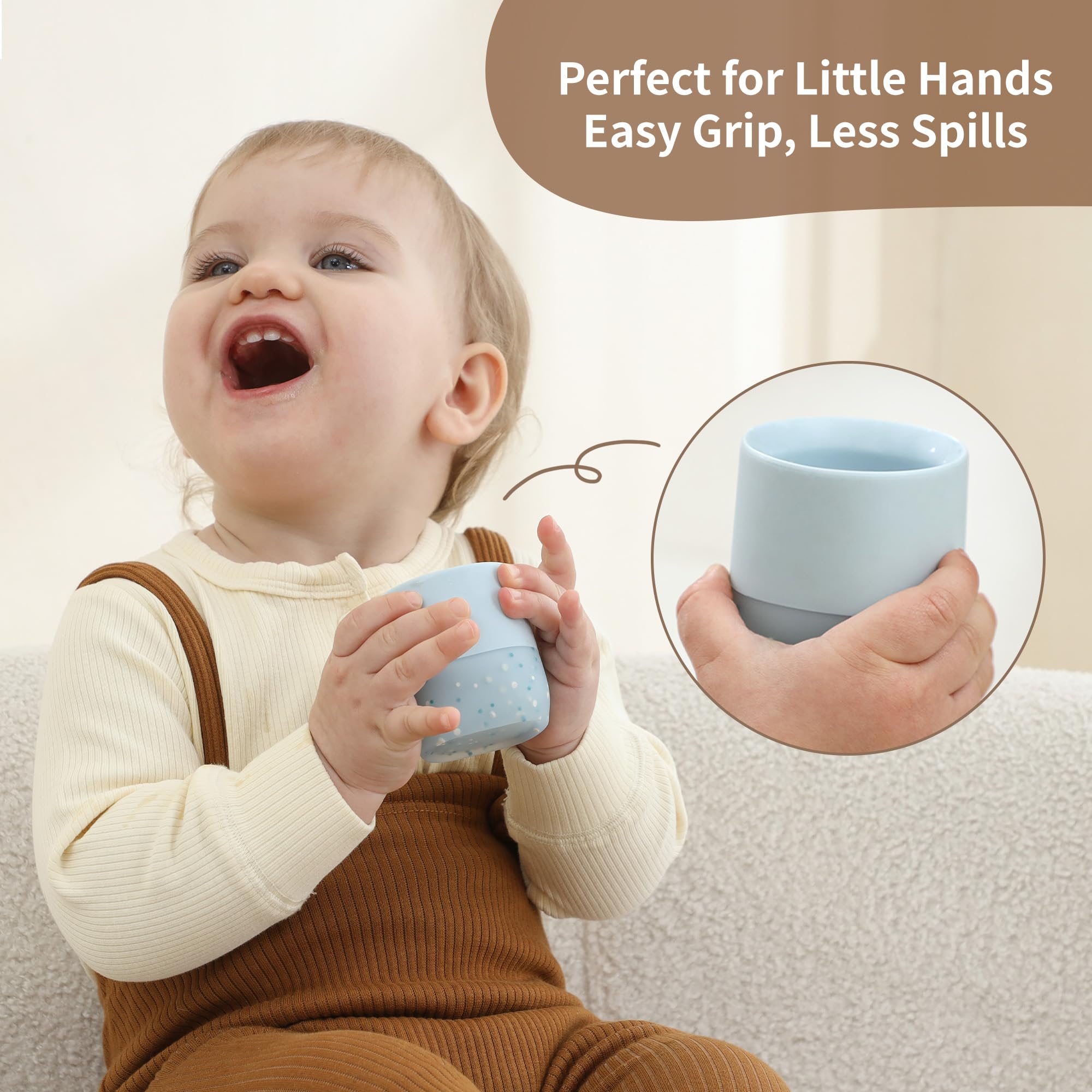 Moonkie dishwasher-safe cups simplify cleaning after meals.