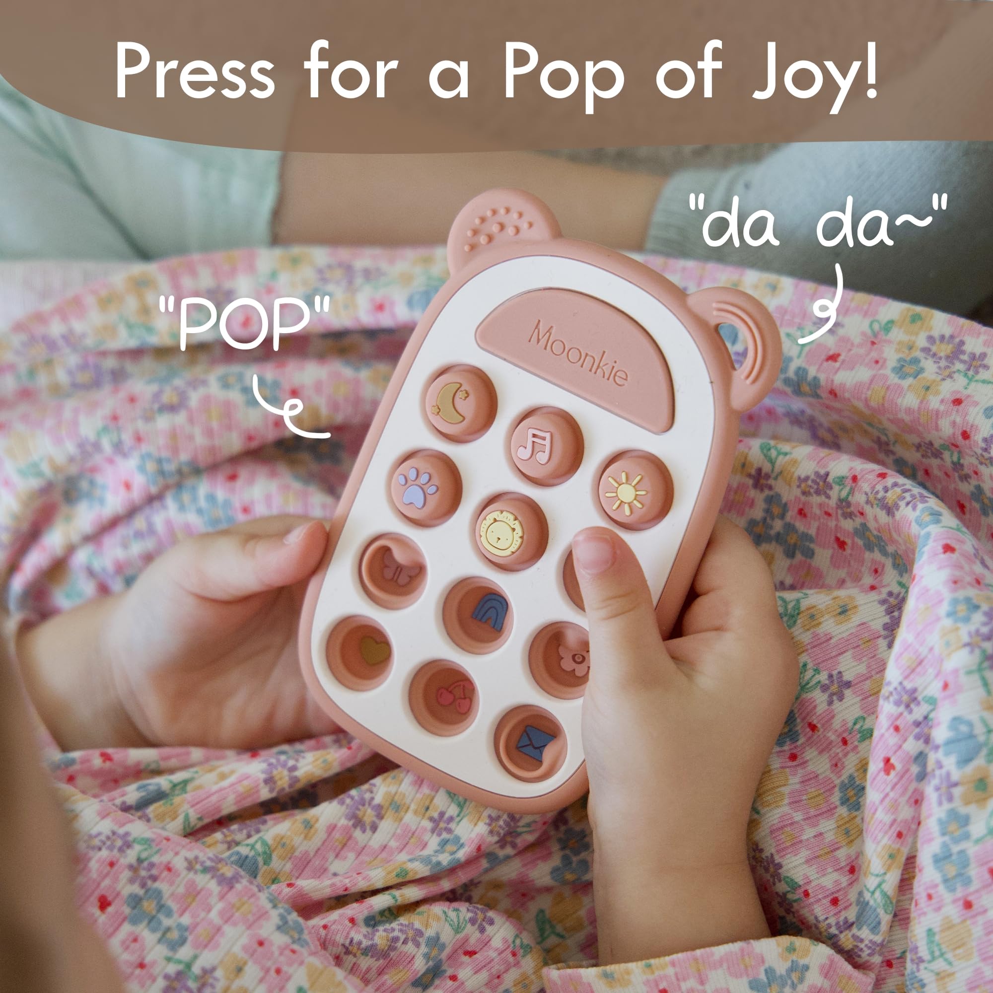 Moonkie front icon buttons promote bright visuals for early recognition